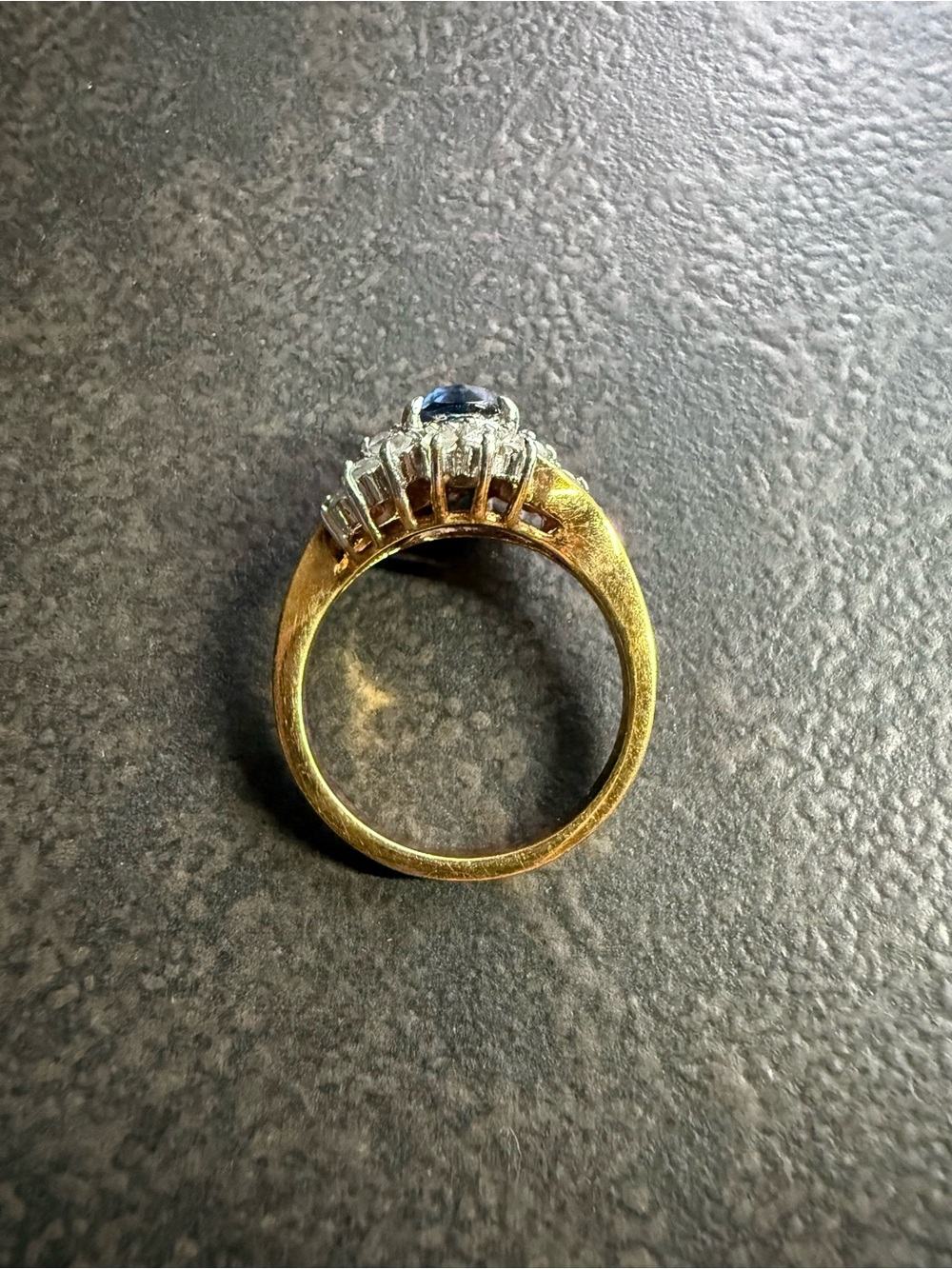 Deep Blue Sapphire Rhinestone Cluster Ring with Clear Accents - Picture 4 of 6